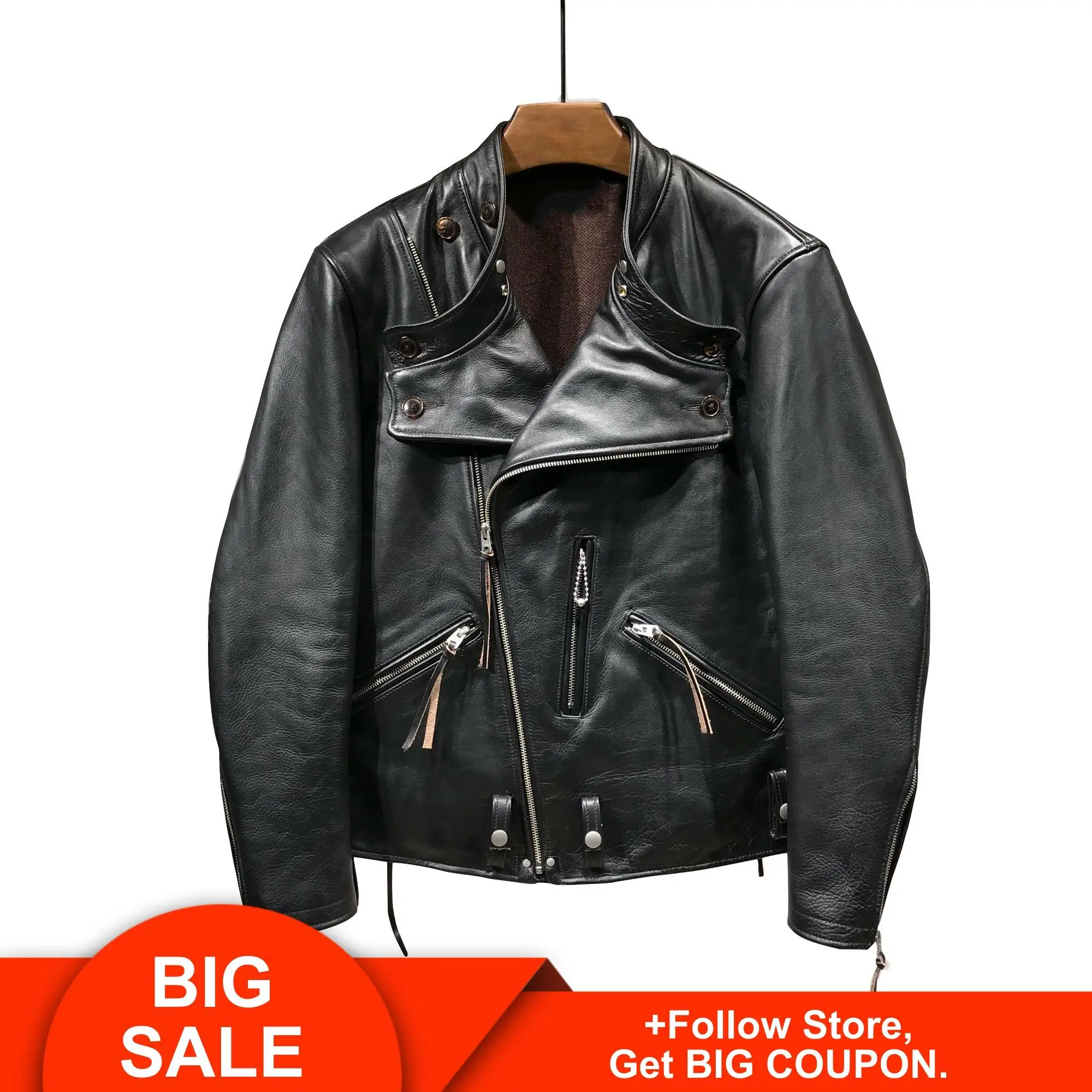 2020 Black Slim Fit Biker's Leather Jacket Mens Diagonal Zipper Genuine Thick Cowhide Spring Short Motorcycle Leather Coat
2020 Black Slim Fit Biker's Leather Jacket Mens Diagonal Zipper Genuine Thick Cowhide Spring Short Motorcycle Leather Coat