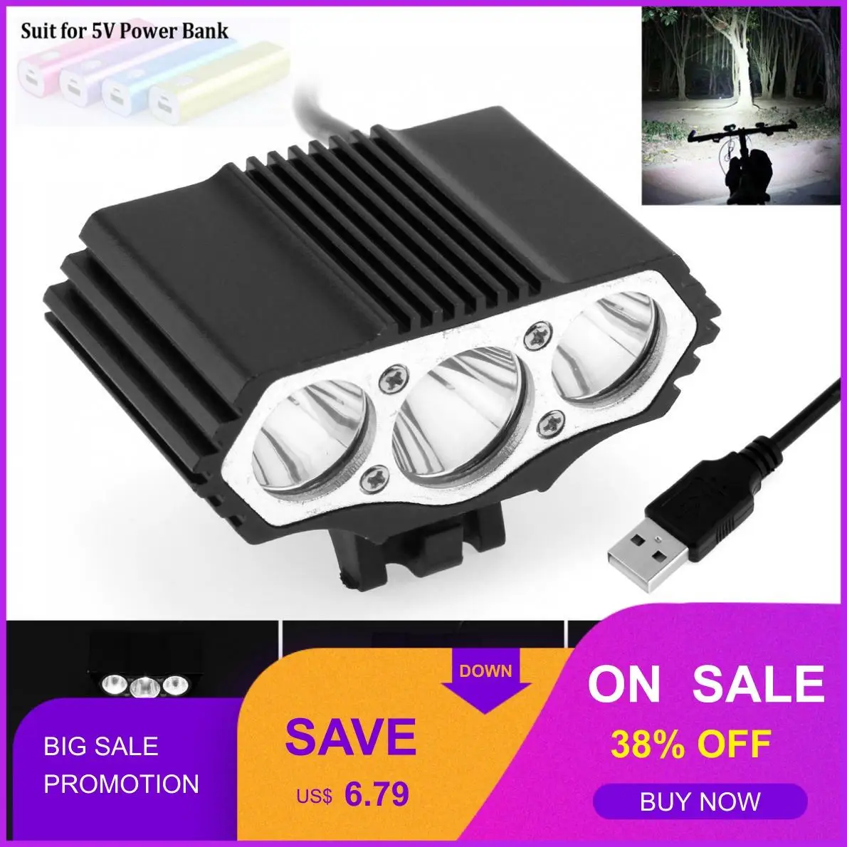 Outdoor 5V XM-L T6 LED Bicycle Headlight USB 5000LM / 7500LM 4 Mode Waterproof Bicycle Head Light Cycling Front Bike Lamp
Outdoor 5V XM-L T6 LED Bicycle Headlight USB 5000LM / 7500LM 4 Mode Waterproof Bicycle Head Light Cycling Front Bike Lamp
