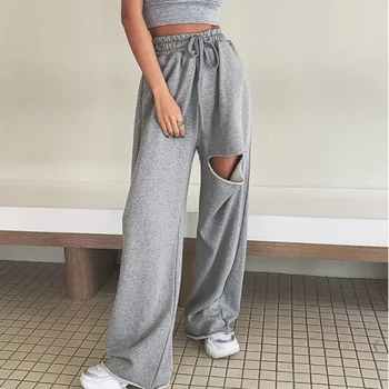 Fashion Hole Sweatpants Women High Waist Casual Straight Loose Wide Leg Pants Streetwear Hip Hop Sweat Pants
Fashion Hole Sweatpants Women High Waist Casual Straight Loose Wide Leg Pants Streetwear Hip Hop Sweat Pants