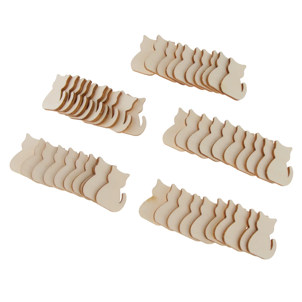 50pcs Unfinished Cat Cutout Wooden Slices Tags 3 X 2.2 X 0.2 Cm 50pcs Unfinished Cat Cutout Wooden Slices Tags 3 X 2.2 X 0.2 Cm