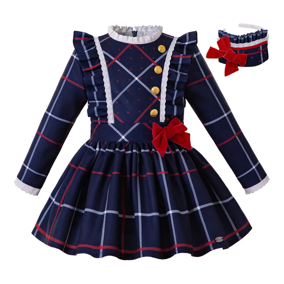 Pettigirl Blue Grid Girls Dress With Headband Button And Bow Winter Kids Clothes School Uniform Style
Pettigirl Blue Grid Girls Dress With Headband Button And Bow Winter Kids Clothes School Uniform Style