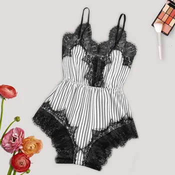 New Sweet Cute Women Satin Lace Bodysuit Trim Camisole Exquisite V-Neck Striped Sleeveless Lingerie Pajamas Female Jumpsuit
New Sweet Cute Women Satin Lace Bodysuit Trim Camisole Exquisite V-Neck Striped Sleeveless Lingerie Pajamas Female Jumpsuit