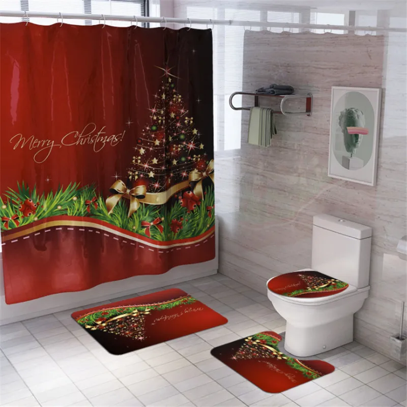 4pcs Christmas Bathroom mat set Snowman Santa Father Bell Elk Pattern Waterproof Shower Curtain Toilet Cover Mat Non Slip Rug
4pcs Christmas Bathroom mat set Snowman Santa Father Bell Elk Pattern Waterproof Shower Curtain Toilet Cover Mat Non Slip Rug