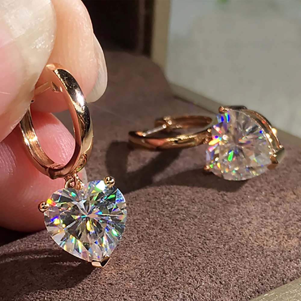 

Custom Solid 18K Rose Gold 4 Carat Drop Clip Earrings Women Wedding Anniversary Engagement Each 2 Ct Heart Moissanite Diamond