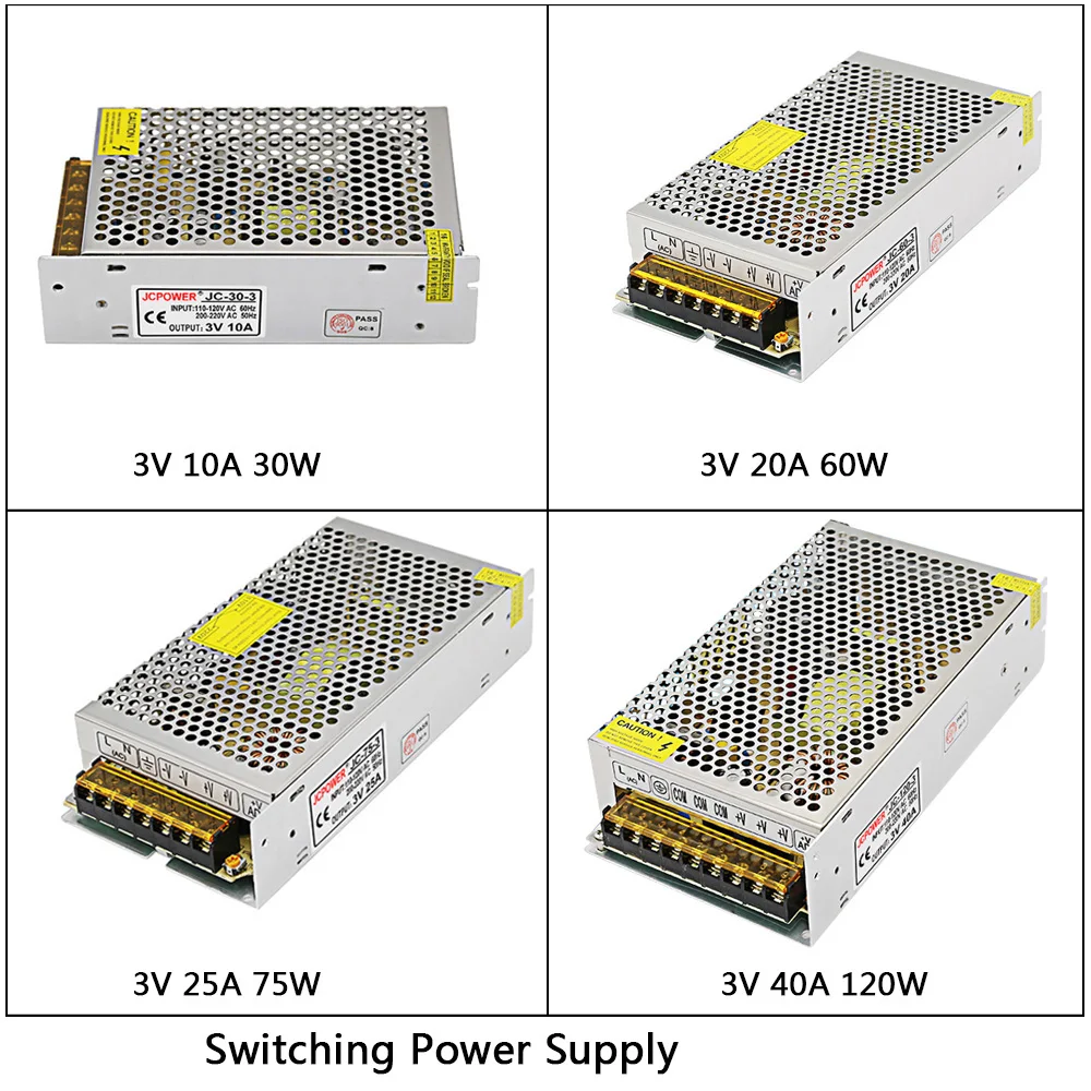 DC3V 10A/20A/25A/40A 180W led Switching Power Supply AC110V 220V to DC 3V led Driver Transformer For LED Strip Light CNC
DC3V 10A/20A/25A/40A 180W led Switching Power Supply AC110V 220V to DC 3V led Driver Transformer For LED Strip Light CNC