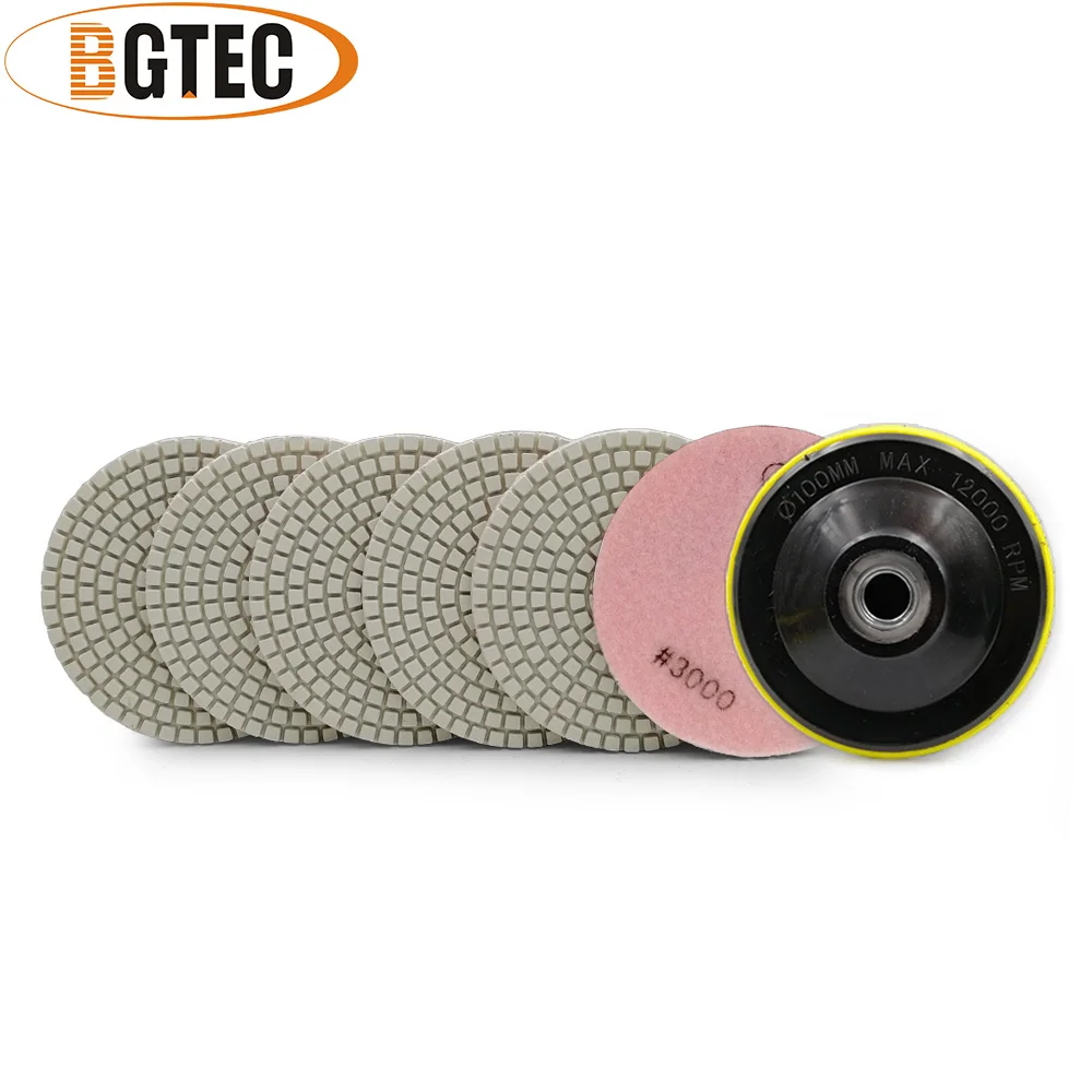 BGTEC 4inch 6pcs #3000 wet diamond flexible polishing pads with M14 Plastic Backer pads 100mm marble & granite sanding disc
BGTEC 4inch 6pcs #3000 wet diamond flexible polishing pads with M14 Plastic Backer pads 100mm marble & granite sanding disc