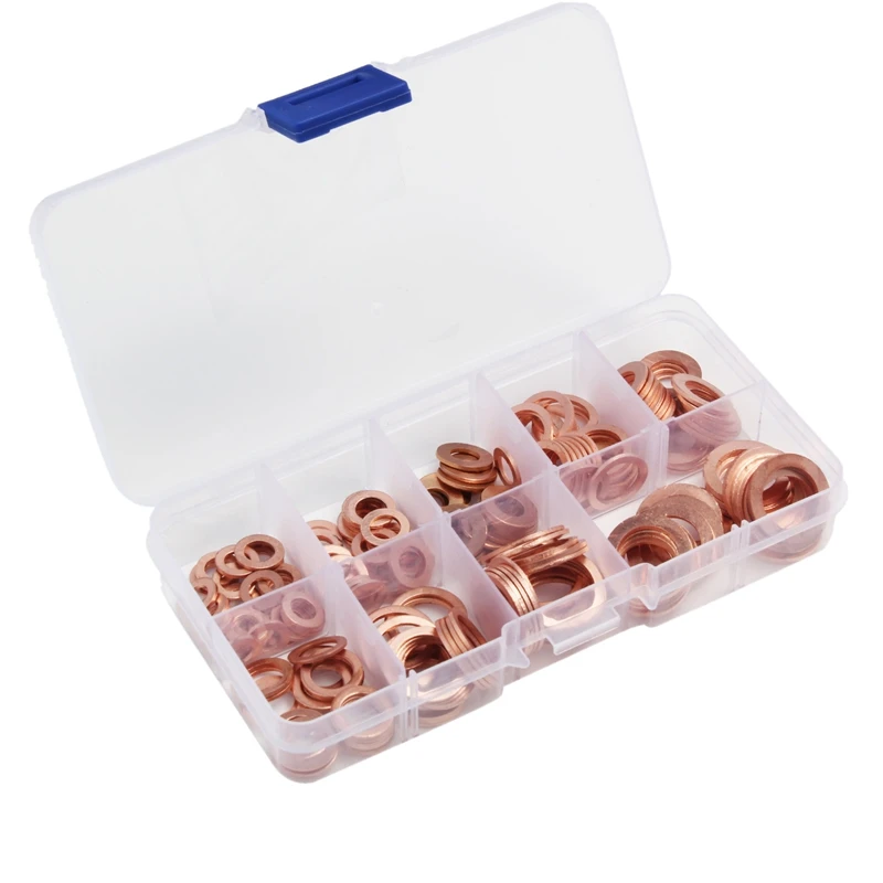 200Pcs 9 Sizes Copper Washers Assorted Solid Copper Gasket Washers Sealing Ring Set Hardware Kit M5/6/8/10/12/14 with Plastic Ca
200Pcs 9 Sizes Copper Washers Assorted Solid Copper Gasket Washers Sealing Ring Set Hardware Kit M5/6/8/10/12/14 with Plastic Ca