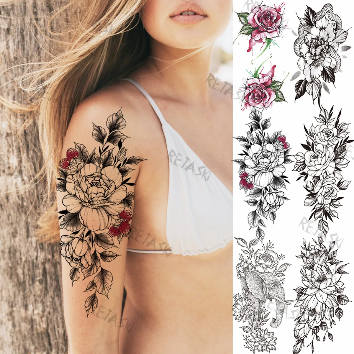 Realistic Rose Flower Temporary Tattoos For Women Girl Lotus Snake Elephant Fake Tattoo Armband Sexy Arm Half Sleeve Tatoos
Realistic Rose Flower Temporary Tattoos For Women Girl Lotus Snake Elephant Fake Tattoo Armband Sexy Arm Half Sleeve Tatoos