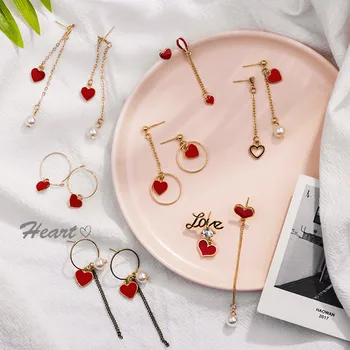 2019 New Geometric Asymmetric Red Heart-shaped Earrings personality long gold Color retention Pearl Earrings for female
2019 New Geometric Asymmetric Red Heart-shaped Earrings personality long gold Color retention Pearl Earrings for female