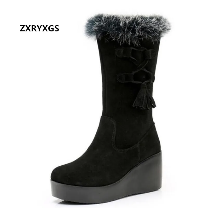 New Top Frosted Cowhide Rabbit Fur Winter Snow Boots Fashion Boots Thick Bottom Wedges High Heel Shoes Mid-tube Boot Women Boots
New Top Frosted Cowhide Rabbit Fur Winter Snow Boots Fashion Boots Thick Bottom Wedges High Heel Shoes Mid-tube Boot Women Boots