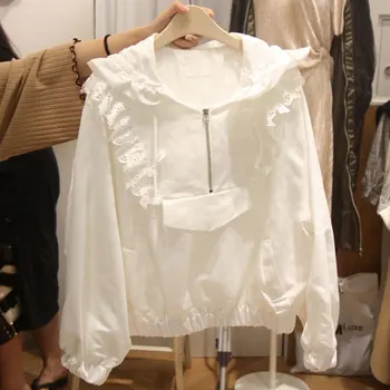 2020 New Spring Clothes Woman Lace Splicing Long Sleeve Hoodie Loose White Shirt Students Simple Cap Sweatshirt Tops 
2020 New Spring Clothes Woman Lace Splicing Long Sleeve Hoodie Loose White Shirt Students Simple Cap Sweatshirt Tops
