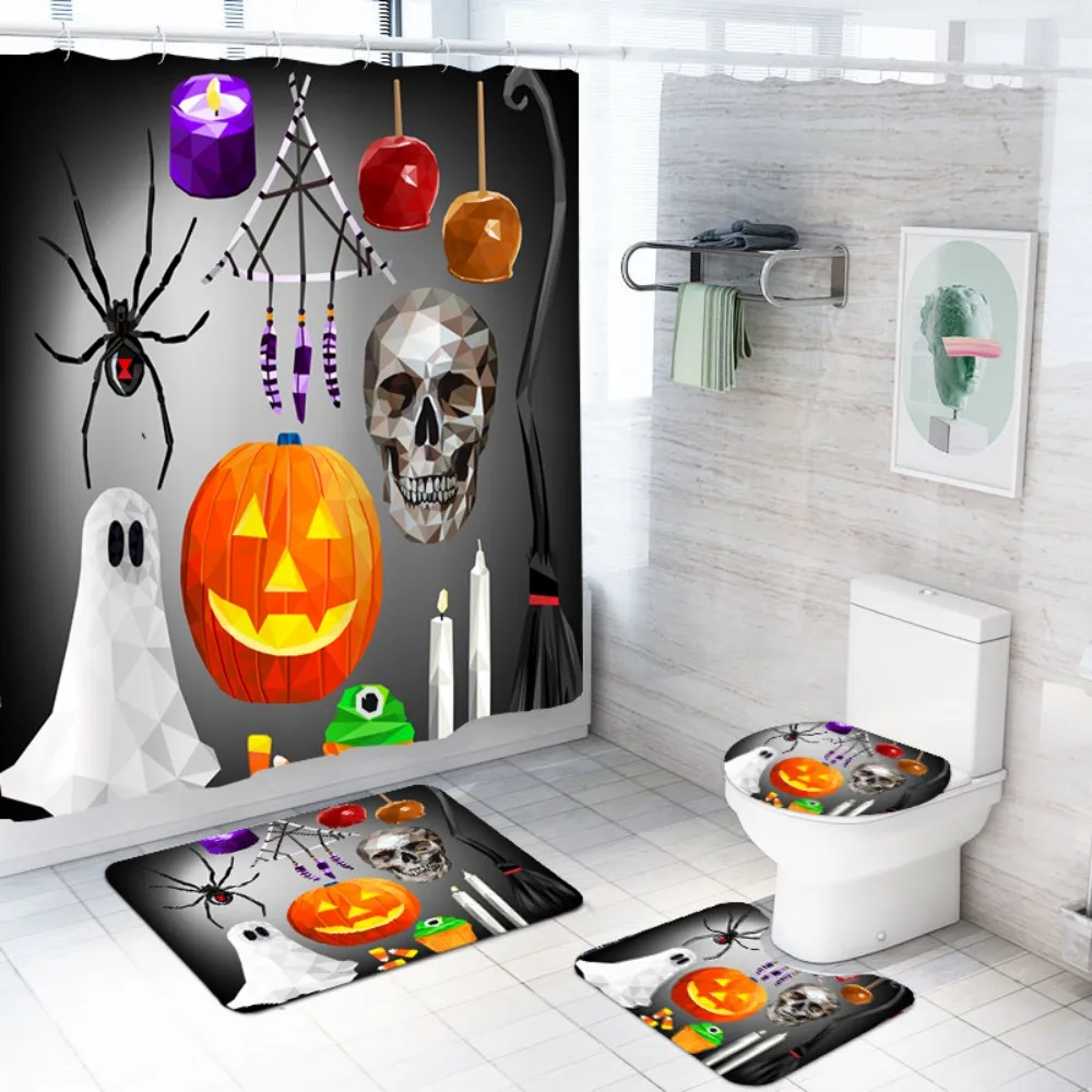 4 Pieces Sets Shower Curtain Sets with Bath Rug Toilet Lid Cover Floor Mat Waterproof Bath Curtain Halloween Eve Holiday Decor
4 Pieces Sets Shower Curtain Sets with Bath Rug Toilet Lid Cover Floor Mat Waterproof Bath Curtain Halloween Eve Holiday Decor