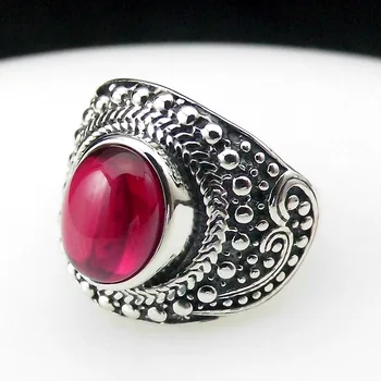 

FNJ Red Corundum Rings 925 Silver Original S925 Thai Silver Ring for Women Jewelry MARCASITE