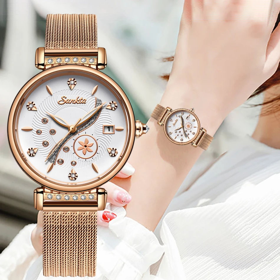 

SUNKTA femmes montres Top marque de luxe dames maille ceinture ultra-mince montre en acier inoxydable йtanche horloge Quartz mon