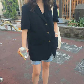 2019 Summer Fashion Women Black Notched Blazer Korea Single Breasted Blazer Office Ladies Short Sleeves Blazer
2019 Summer Fashion Women Black Notched Blazer Korea Single Breasted Blazer Office Ladies Short Sleeves Blazer