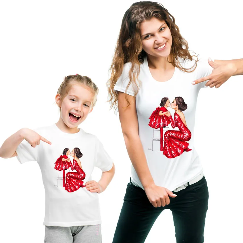 

kid t shirt Mommy and Me Family Matching Mother Daughter Harajuku T-shirts Korean Fashion Super Mama Female&kids T Shirts