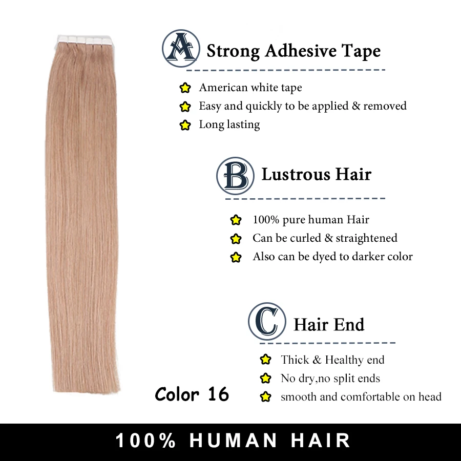 Sindra Skin Weft Machine tape in remy human hair extensions 20pcs 40pcs Adhesive Tape in Hair Extensions 14-24 (4)