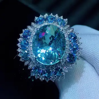 

N618 Aquamarine Ring Fine Jewelry Pure 18 K Gold Natural Santa Maria Blue Aquamarine Gemstones 8.9ct Fine Rings
