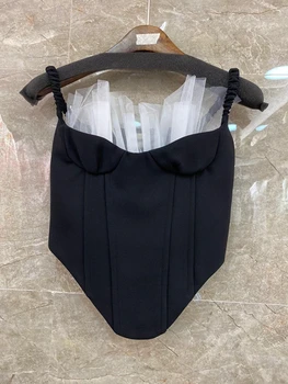 2020 Spring and Summer New Women's Spell Mesh Decorative Solid Color off-the-Shoulder Strap Wild Top 418 
2020 Spring and Summer New Women's Spell Mesh Decorative Solid Color off-the-Shoulder Strap Wild Top 418