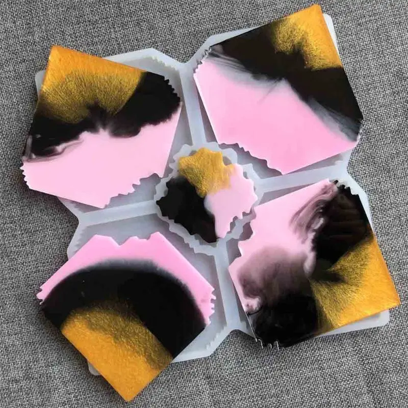 Silicone 5 in 1 Large Interlocked Coaster Mold Irregular Cup Bowl Mats Epoxy Resin Mold Geode Agate Slice Molds Art Tool
Silicone 5 in 1 Large Interlocked Coaster Mold Irregular Cup Bowl Mats Epoxy Resin Mold Geode Agate Slice Molds Art Tool