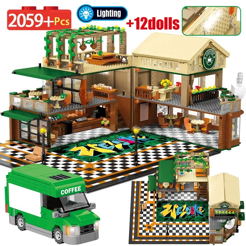 2059Pcs City Street View Model Building Blocks for House with Light Casual Classic Coffee Shop Bricks Toys For Children
2059Pcs City Street View Model Building Blocks for House with Light Casual Classic Coffee Shop Bricks Toys For Children