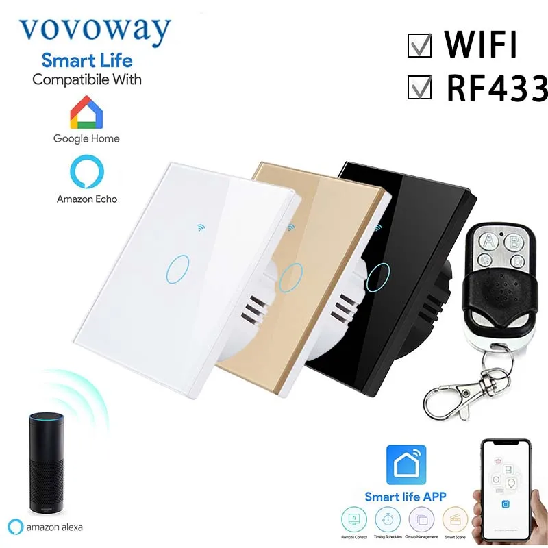Vovoway smart touch light switch WIFI connection smart life APP remote control support Alexa voice control EU standard switch
Vovoway smart touch light switch WIFI connection smart life APP remote control support Alexa voice control EU standard switch