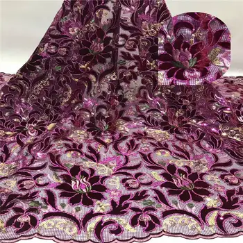 French Nigerian sequins sequence 2020 African net tulle mesh voile lace fabric high quality for party wedding dress 5yards / lot