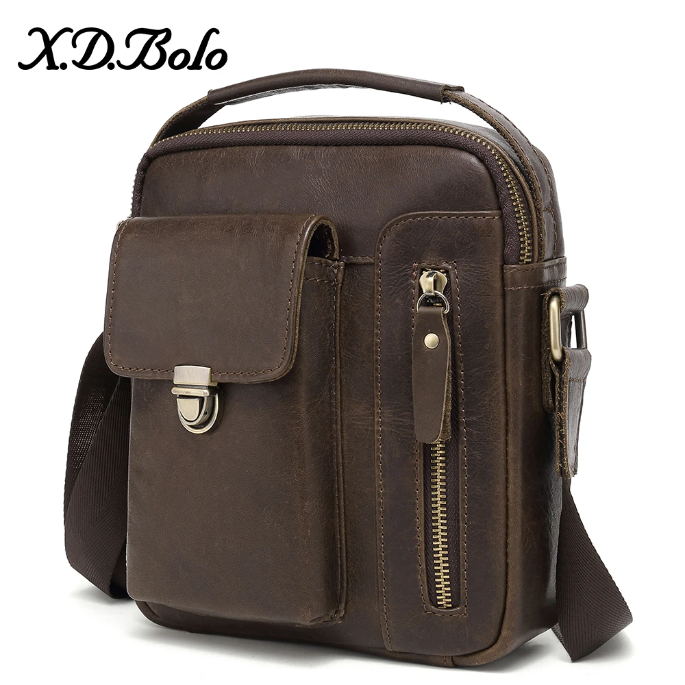 

XDBOLO 2019 Genuine Leather Bags Men flap Messenger Bags Small Travel Dark Brown men's bag Crossbody Shoulder Bags For Men