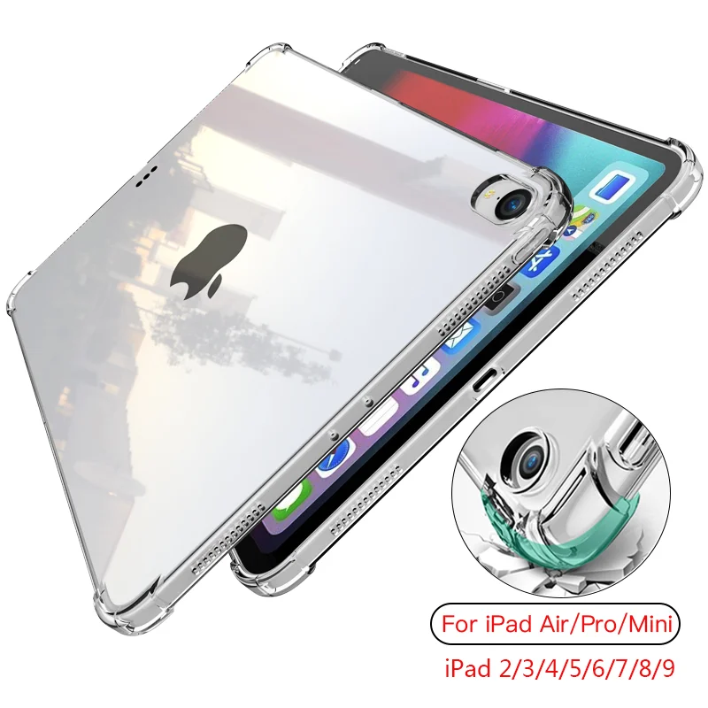 Фото Чехол для iPad 7 8 9 10 2 2021 5 6 Air 3 4 ТПУ силиконовый прозрачный Pro дюйма 11 дюймов Mini |