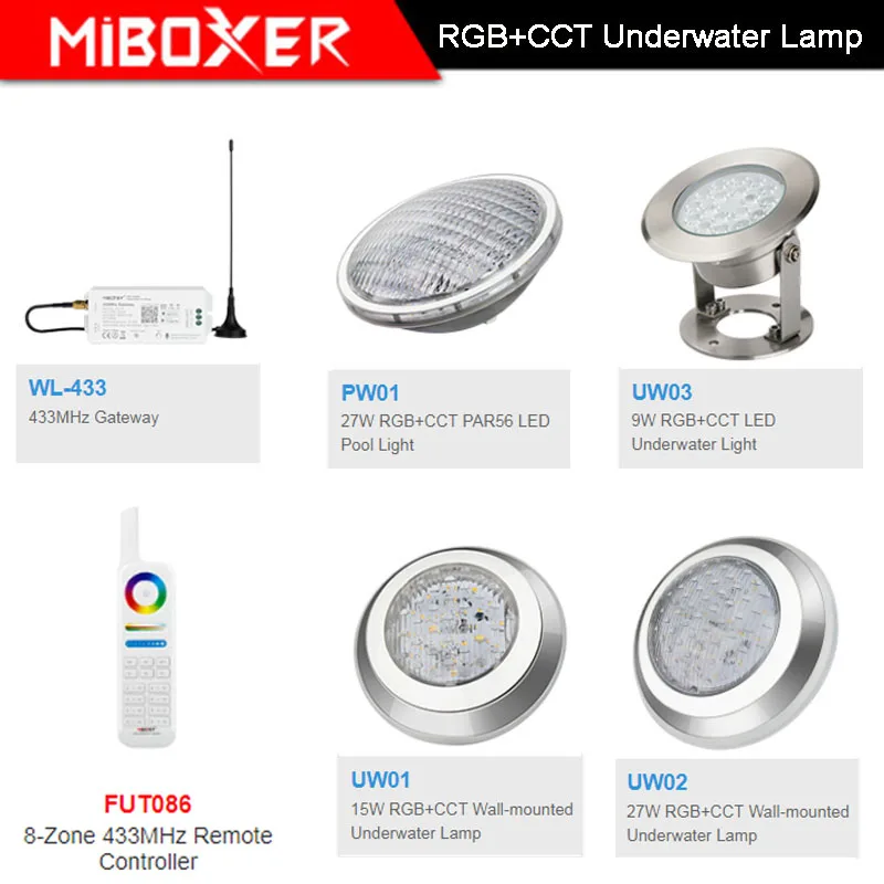 Фото Miboxer AC12V/DC12-24V IP68 подводная 9 Вт/15 Вт/27 Вт RGB + CCT настенная лампа 27 PAR56 Светодиодная