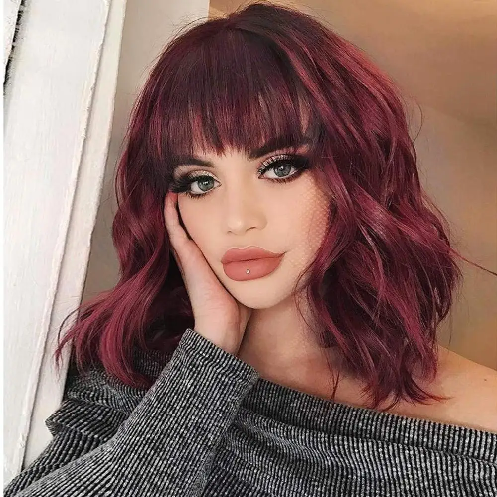 Short Synthetic Red Wigs With Bangs For Women Available Water Wave Wigs Heat Resistant Fiber Female Daily False Hair BY164
Short Synthetic Red Wigs With Bangs For Women Available Water Wave Wigs Heat Resistant Fiber Female Daily False Hair BY164
