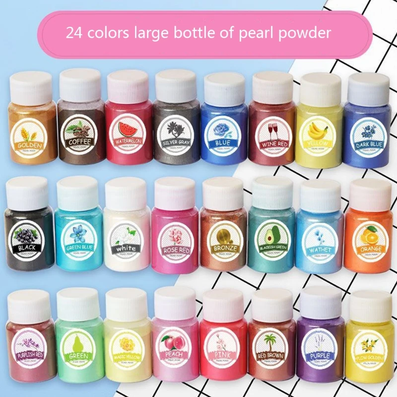 

24 Color Epoxy Resin Dye Pigment Kit Pearlescent Mica Powder Liquid Colorant Bath Bombs Polymer Clay Slime Car Freshies