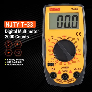 NJTY T-33 Digital Multimeter DC/AC Voltage Current Meter Mini Ammeter Ohm Diode HFE Continuity Tester 2000 Counts Multitester 
NJTY T-33 Digital Multimeter DC/AC Voltage Current Meter Mini Ammeter Ohm Diode HFE Continuity Tester 2000 Counts Multitester