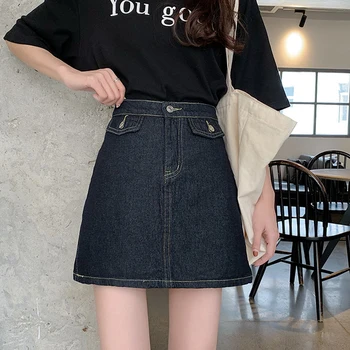 Women Denim Mini Skirt Fashion Summer High Waist Korean Women Casual A-line Skirt Solid Streatwear Skirts Jeans With Pocket 
Women Denim Mini Skirt Fashion Summer High Waist Korean Women Casual A-line Skirt Solid Streatwear Skirts Jeans With Pocket
