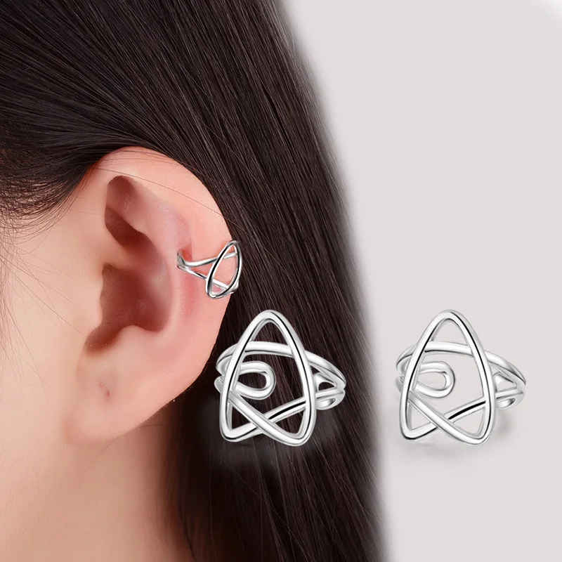 

925 Sterling Silver New Woman Fine Jewelry High Quality Retro Simple Five-pointed Star Exaggerated Clip Earrings For Girl Kids
