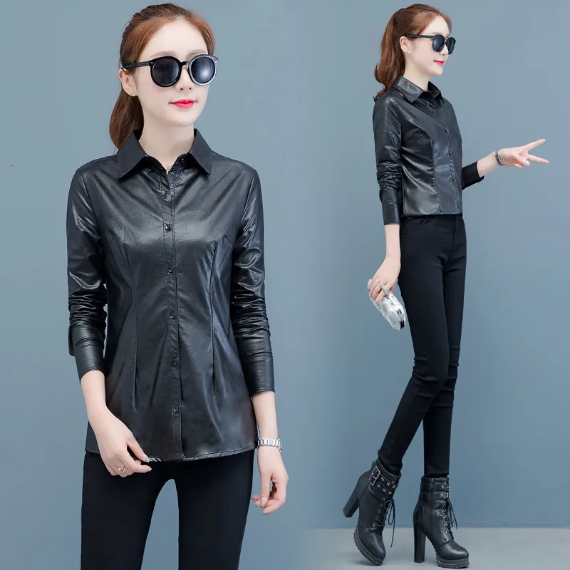 black Pu Leather Shirt Woman Long Sleeve blouse women womens tops and blouses plus size chemise femme
black Pu Leather Shirt Woman Long Sleeve blouse women womens tops and blouses plus size chemise femme
