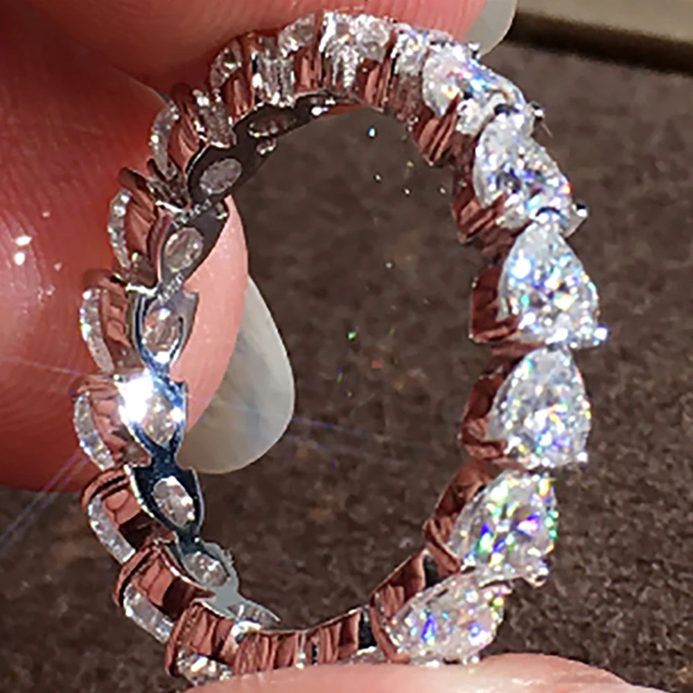 

Custom Solid 10K White Gold Women Wedding Party Engagement Ring Each 0.2 Carat Heart Moissanite Diamond Ring Trendy Romantic