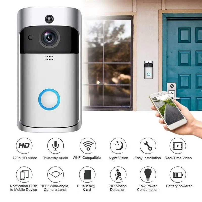 Wireless Video DoorBell Camera 720P HD Smart Intercom Home Security Ring WiFi Remote Phone DoorBell for iOS for Android
Wireless Video DoorBell Camera 720P HD Smart Intercom Home Security Ring WiFi Remote Phone DoorBell for iOS for Android