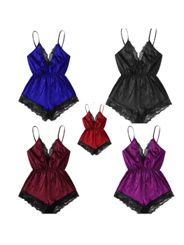 Sexy Women Summer Bodysuit Lace Patchwork Deep V-Neck Sling Night Bedroom Silk Satin Solid Romper Sleepwear
Sexy Women Summer Bodysuit Lace Patchwork Deep V-Neck Sling Night Bedroom Silk Satin Solid Romper Sleepwear