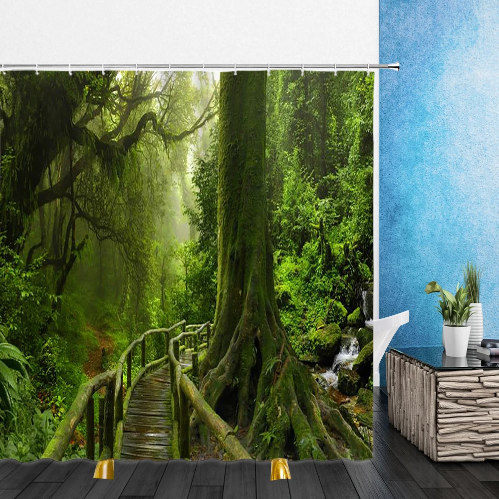 

Autumn Forest Landscape Shower Curtains Yellow Leaves Scenery 3D Print Waterproof Bathroom Home Decor Bathtub Polyester Curtain