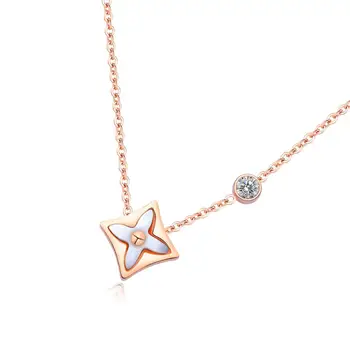 

316l stainless steel necklace Crystals Star Pendant Necklaces Charms Petal Pendant Zircon Clavicle Chain For Women