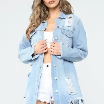 2019 Autumn Women Basic Coats Denim Long Hole Plus Size Denim Jacket Tassel Woman Streetwear Ripped Loose Coat Jackets 
2019 Autumn Women Basic Coats Denim Long Hole Plus Size Denim Jacket Tassel Woman Streetwear Ripped Loose Coat Jackets