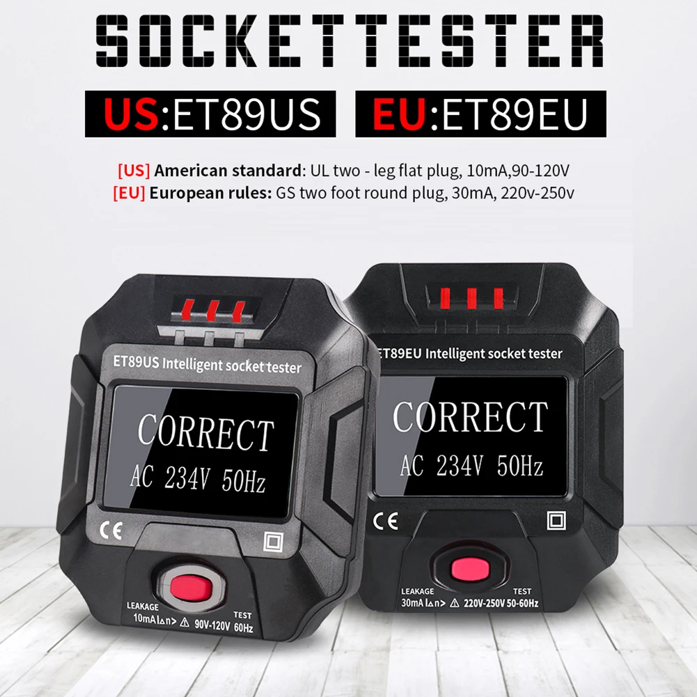 Socket Tester Outlet Tester EU Plug Automatic Electric Circuit Polarity Voltage Detector Wall Wire Detection
Socket Tester Outlet Tester EU Plug Automatic Electric Circuit Polarity Voltage Detector Wall Wire Detection