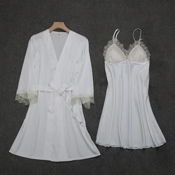 Satin Pajamas Dress Robe Lounge Wear Set Silk 2 Piece Sleepwear Sets Womens Clothing Set Woman Summer Long Sleeve Nightgown 
Satin Pajamas Dress Robe Lounge Wear Set Silk 2 Piece Sleepwear Sets Womens Clothing Set Woman Summer Long Sleeve Nightgown