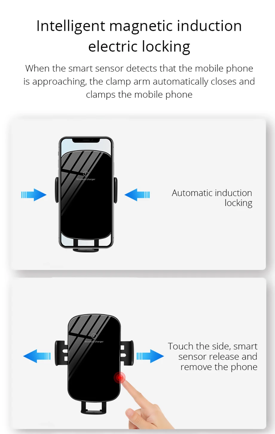 BONOLA Automaitc Fast Wireless Car Charger for iPhoneXsMaxXr8 Robot Arm Car Wireless Charger for Samsung S10S9 Huawei P30 pro (4)