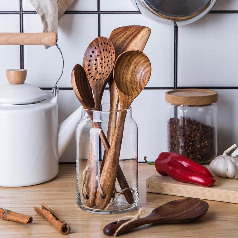 Kitchen Set Teak Tableware Spoon Colander Long Handle Spoon Wooden Non-stick Special Spatula Cooking Tools Kitchen Accessories
Kitchen Set Teak Tableware Spoon Colander Long Handle Spoon Wooden Non-stick Special Spatula Cooking Tools Kitchen Accessories