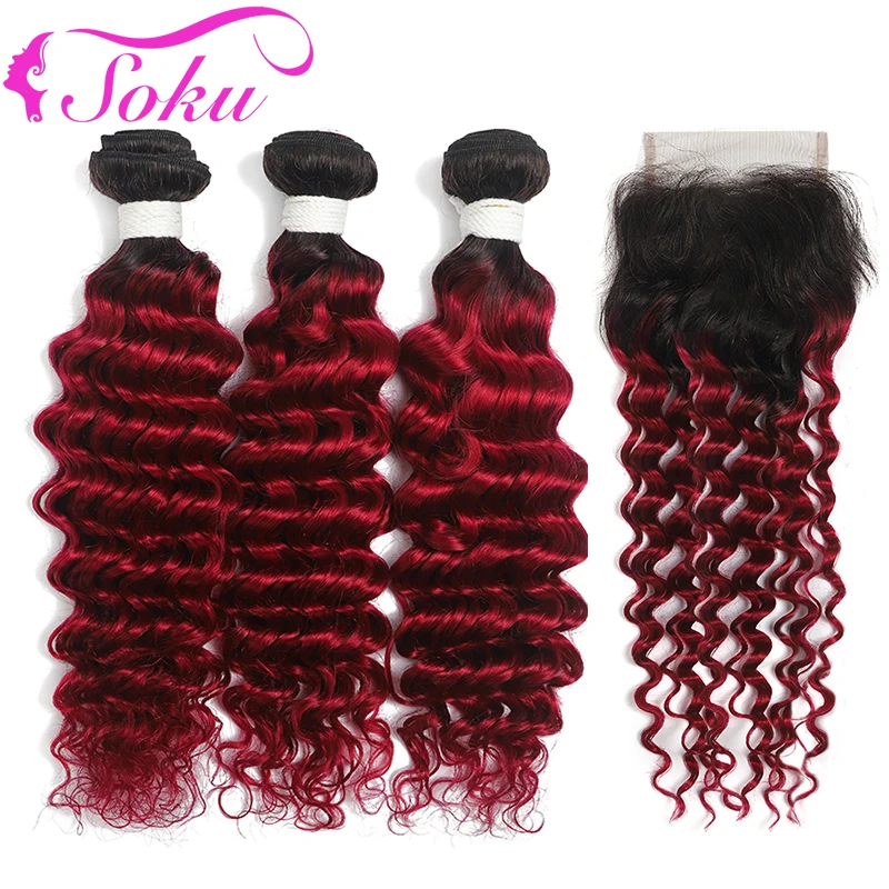 Deep Wave Ombre Bundles With Closure 1B/BURG Brazilian Human Hair Weave Bundles With Closure Non-Remy Hair Weave Extension SOKU
Deep Wave Ombre Bundles With Closure 1B/BURG Brazilian Human Hair Weave Bundles With Closure Non-Remy Hair Weave Extension SOKU