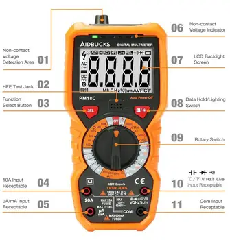 Digital Multimeter Voltage Current Resistance Capacitance Frequency Temperature Tester HFE NCV Live Line Tester PM18C multimet
Digital Multimeter Voltage Current Resistance Capacitance Frequency Temperature Tester HFE NCV Live Line Tester PM18C multimet