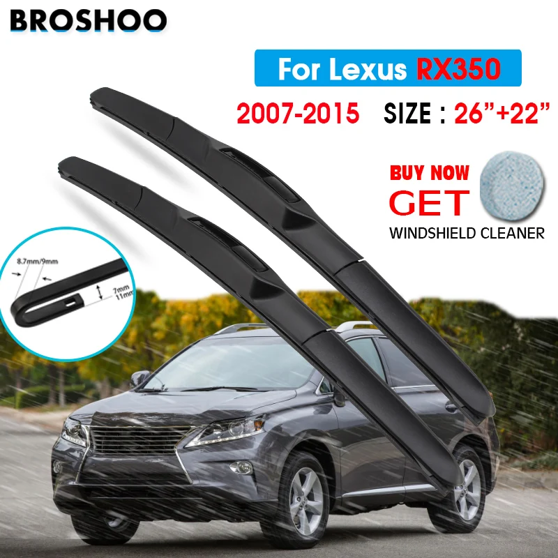 

Car Wiper Blade For Lexus RX350 26"+22" 2007-2015 Auto Windscreen Windshield Wipers Blades Window Wash Fit U Hook Arms