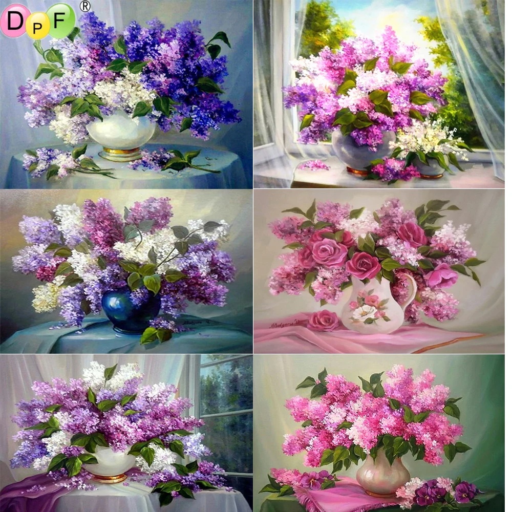 DPF Алмазная вышивка 5D DIY алмазная живопись Сиреневый цветок крестиком Мозаика